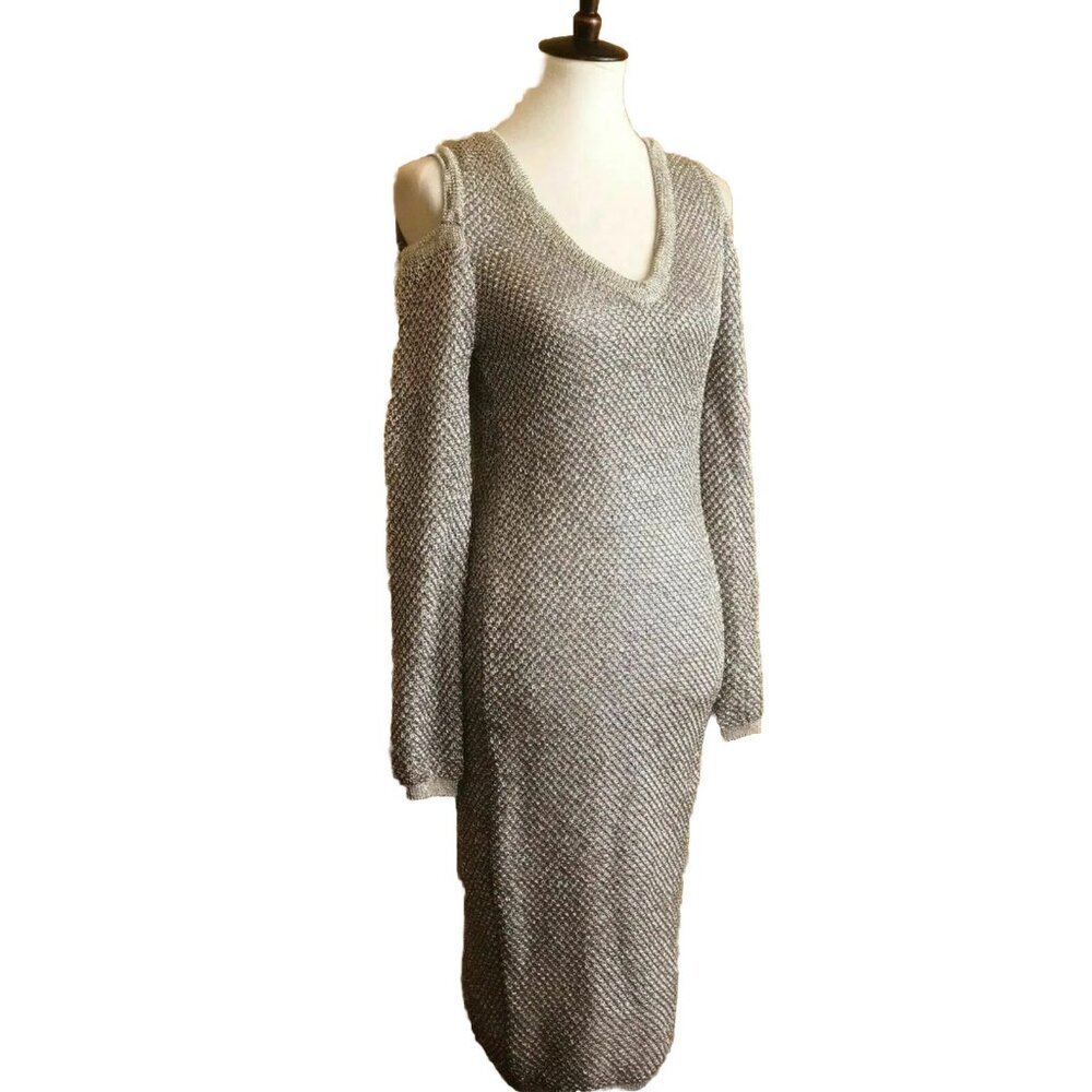 WOW Couture Women’s Gold Metallic Cold Shoulder Bodycon Sheath Dress Size S - Picture 1 of 11